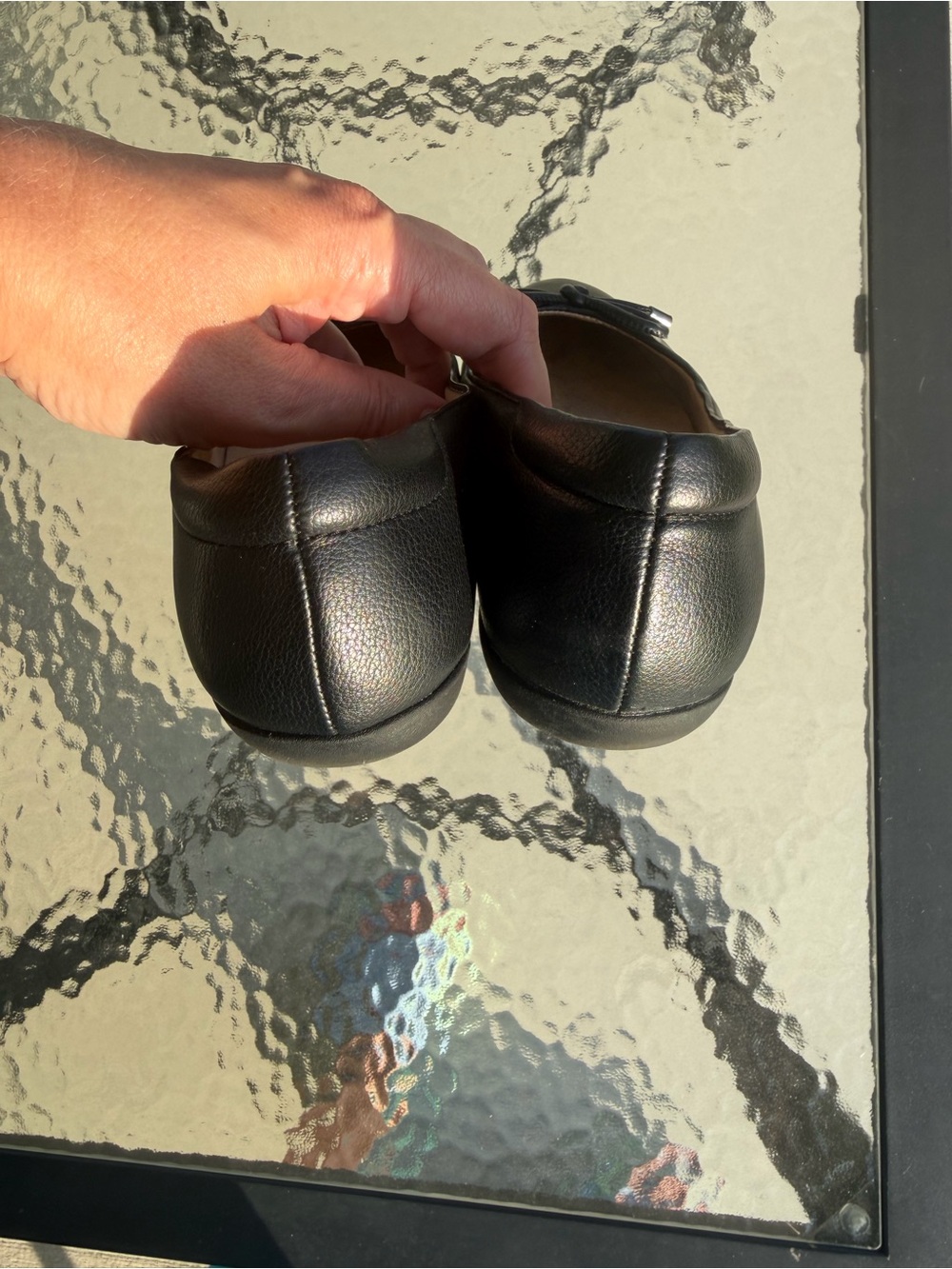 Naturalizer Black Leather Ballet Flats with Bow Accent - Picture 4 of 6